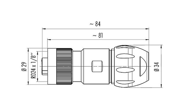 Dessin coté RD24 Connecteur femelle, Contacts: 3+PE, 7,0-17,0 mm, non blindé, pince à visser, IP67, UL, ESTI+, VDE