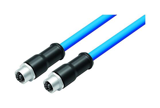 Illustration M12 Connecting cable 2 female cable connectors, Contacts: 8, shielded, moulded on the cable, IP67, M12x1.0, E-beam X-FRNCL/LSNH, blue, 2 m