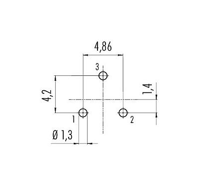 Conductor layout 99 9107 090 03 - Snap-In Male panel mount connector, Contacts: 3, unshielded, THT, IP67, VDE