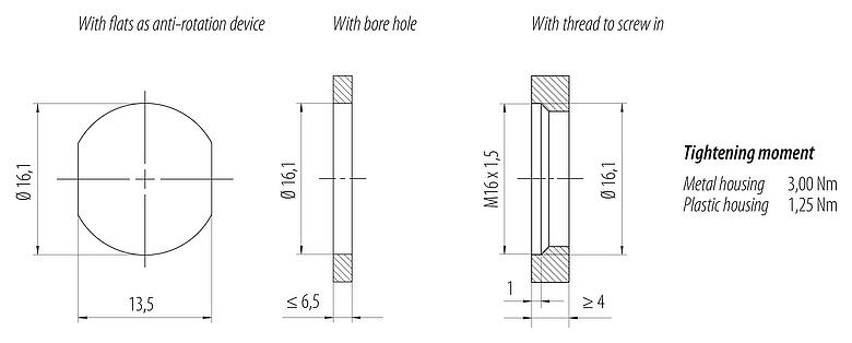 Assembly instructions / Panel cut-out 99 0642 20 05 - M12 Female panel mount connector, Contacts: 4+FE, unshielded, THR, IP67, UL, M16x1.5