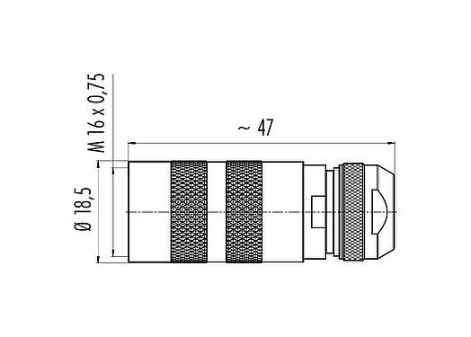 Dessin coté M16 Connecteur femelle, Contacts: 5 (05-a), 4,1-7,8 mm, blindable, sertir (Les contacts à sertir doivent être commandés séparément), IP67, UL 2238, Version courte
