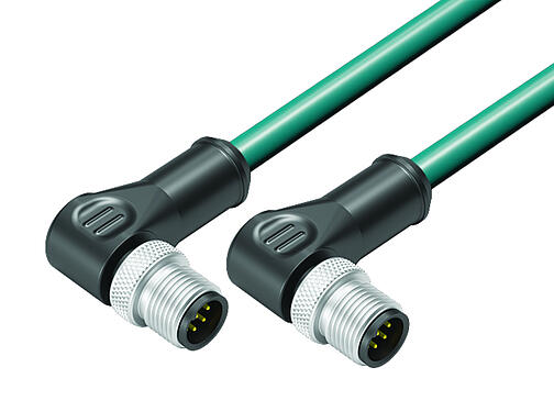 Illustration 77 3527 3527 34708-0500 - M12/M12 câble de raccordement 2 connecteur mâle coudé, Contacts: 8, blindé, surmoulé sur le câble, IP67, Ethernet CAT5e, TPE, bleu/vert, 4 x 2 x AWG 24, 5 m