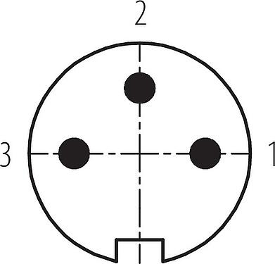 Disposition des contacts (Côté plug-in) M16 Embase mâle, Contacts: 3 (03-a), non blindé, souder, IP67, UL 2238, M18x0,75, Montage frontal