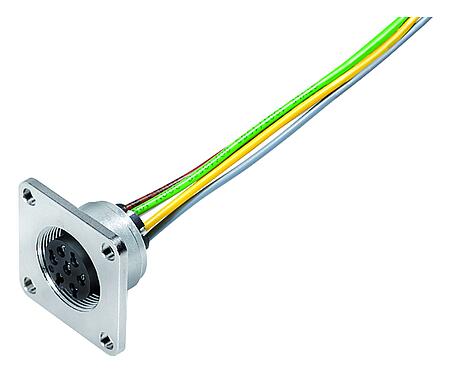 Illustration M16 Female panel mount connector, Contacts: 6 (06-a), unshielded, single wires, IP67, UL 2238, M18x0,75, Front mounting