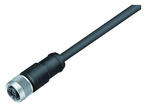 Illustration 77 3530 0000 50708-1000 - M12 Female cable connector, Contacts: 8, shielded, moulded on the cable, IP67, UL, PUR, black, 8 x 0.25 mm², 10 m