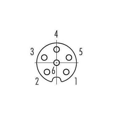 Contact arrangement (Plug-in side) 86 6618 1120 00006 - M8 Female panel mount connector, Contacts: 6, shieldable, THT, IP67, UL, M10x0.75, Front mounting