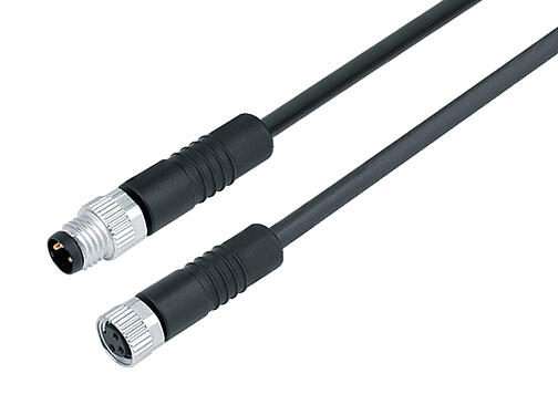 Vue 3D 77 3406 3405 50003-0200 - M8 Câble de raccordement connecteur mâle - connecteur femelle, Contacts: 3, non blindé, surmoulé sur le câble, IP67, UL, PUR, noir, 3 x 0,34 mm², 2 m