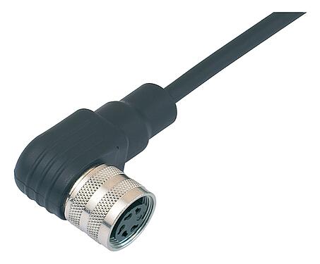 Illustration M16 Female angled connector, Contacts: 14 (14-b), unshielded, moulded on the cable, IP67, PUR, black, 8 x 0.25 mm² / 2 x 0.50 mm², 2 m