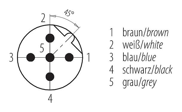 Contact arrangement (Plug-in side) M12 Male cable connector, Contacts: 5, unshielded, moulded on the cable, IP68/IP69K, UL 2238, PUR, black, 5 x 0.34 mm², 5 m