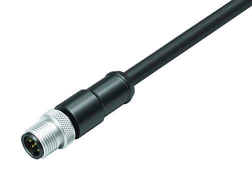 Illustration 77 3529 0000 64708-0200 - M12 Male cable connector, Contacts: 8, shielded, moulded on the cable, IP67, Ethernet CAT5e, TPE, black, 4 x 2 x AWG 24, 2 m