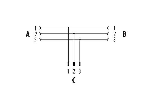 Pin assignment plans 79 9179 000 03 - Snap-In Twin distributor, Y-distributor, Contacts: 3, unshielded, pluggable, IP67, UL, VDE