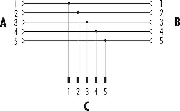 Schémas d’affectation des broches Snap-In Répartiteur double, Y-distributeur, Contacts: 5, non blindé, enfichable, IP67, UL 2238, VDE