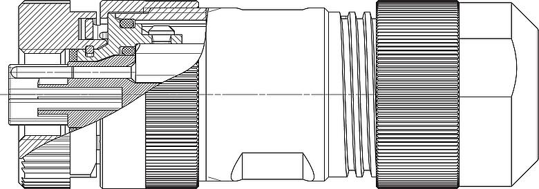 Dibujo a escala M12 Conector de cable hembra, Número de contactos: 4+PE, 8,0-13,0 mm, sin blindaje, tornillo extraíble, IP67, UL 2237 en preparación, con conexión de PE