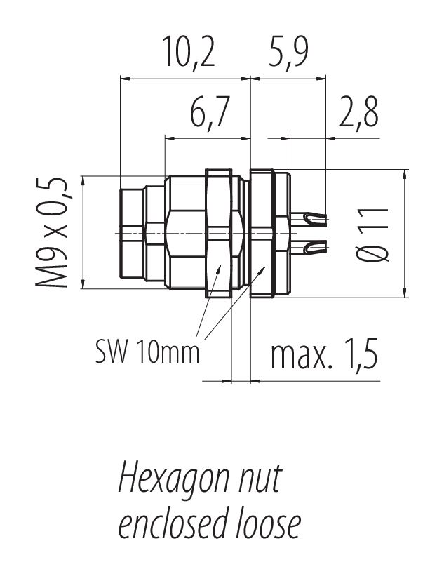 M9, Male panel mount connector, IP40, unshielded, Contacts: 3 | 09