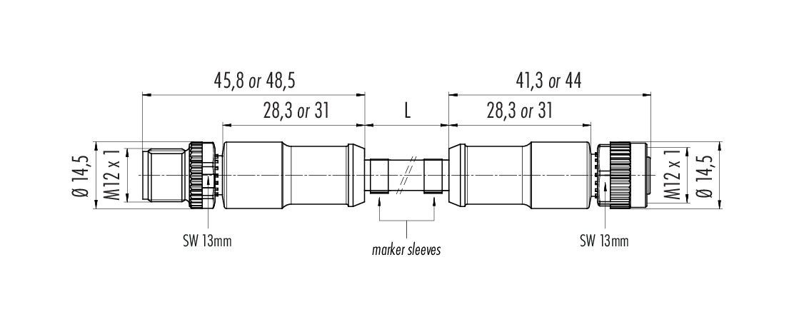 77 1430 1429 50003-1000  binder 7/8 Connecting cable male cable connector  - female cable connector, Contacts: 2+PE, unshielded, moulded on the cable,  IP68, PUR, black, 3 x 1.50 mm², 10 m