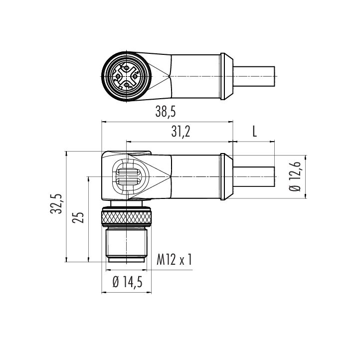 77 9753 4527 64704-0030  binder M12/RJ45 Connecting cable male angled  connector - RJ45 connector, Contacts: 4, shielded, molded/crimp, IP67,  Ethernet CAT5e, TPE, black, 2 x 2 x AWG 24, 0.3 m