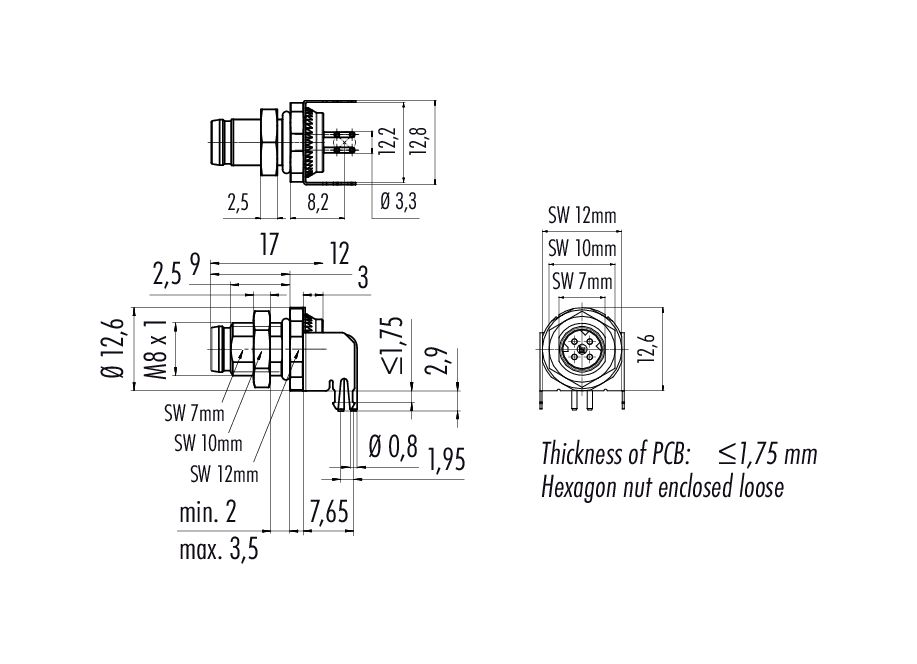 86 6321 1121 00404 | binder M8 Male angled panel mount connector 