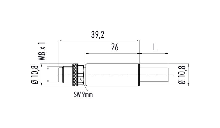 Scale drawing M8 Male cable connector, Contacts: 4, shielded, moulded on the cable, IP67, Profinet/Ethernet CAT5e, PUR, green, 4 x AWG 22, 5 m