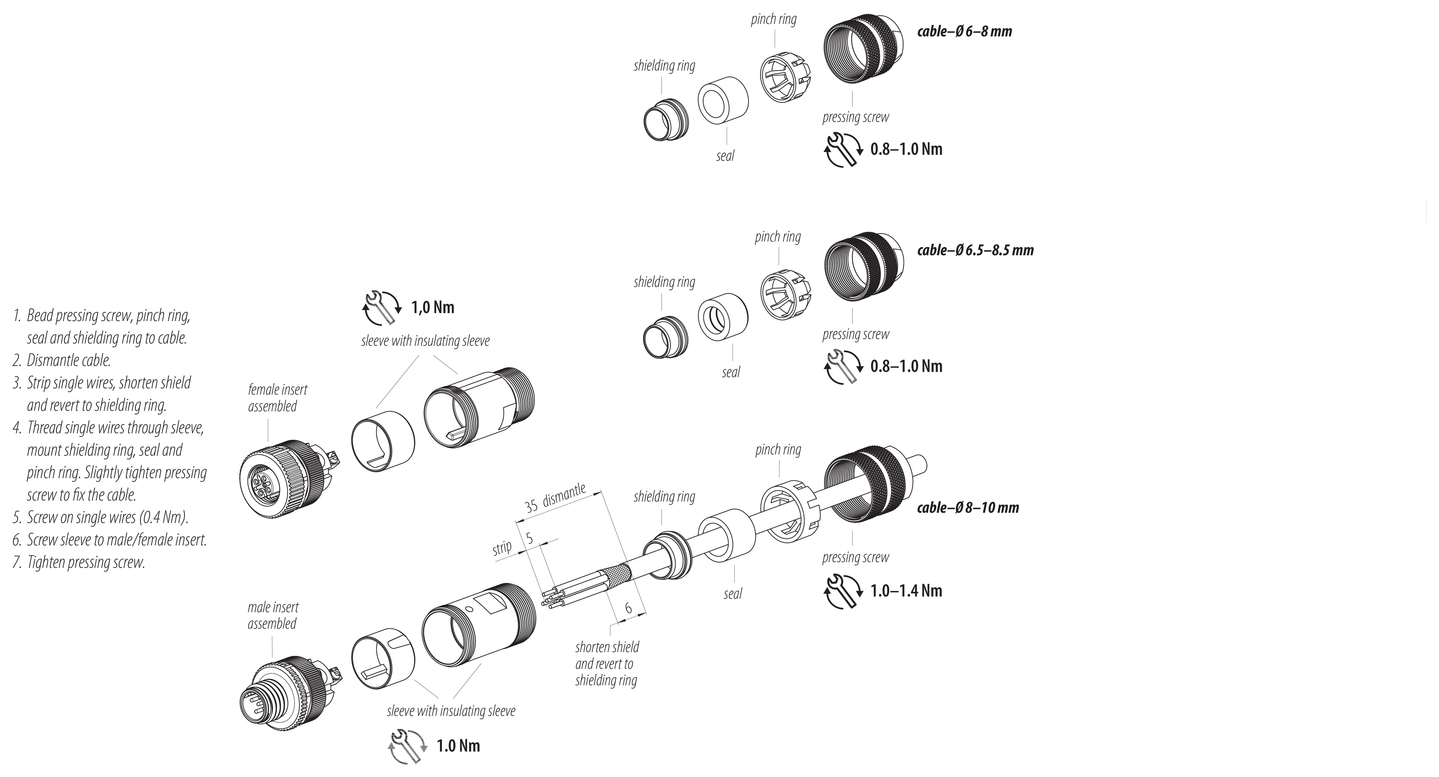 M12, Female cable connector, IP67, shieldable, Contacts: 5 M12, Female cable connector, IP67, shieldable, Contacts: 5