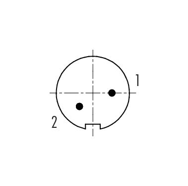 Disposición de los contactos (lado de la conexión) 09 0973 00 02 - Bayoneta Enchufe de brida, Número de contactos: 2, sin blindaje, soldadura, IP40