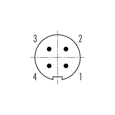 Disposición de los contactos (lado de la conexión) 99 0979 100 04 - Bayoneta Conector de cable macho, Número de contactos: 4, 3,0-4,0 mm, sin blindaje, soldadura, IP40