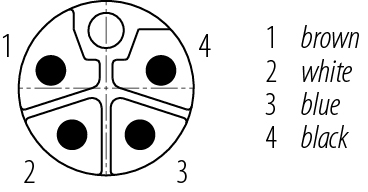 Contact arrangement (Plug-in side) 76 0243 0015 00044-0200 - M12 Male panel mount connector, Contacts: 4, unshielded, single wires, IP68, UL 2238, M16x1.5, Front mounting