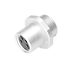 Illustration M8 Female panel mount connector, Contacts: 4, solder, IP67/IP69K, M10x0.75, Front mounting, with solder cups