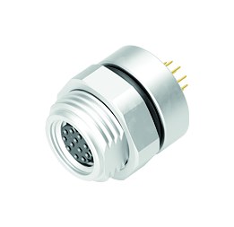Illustration M8 Female panel mount connector, Contacts: 12, unshielded, THT, IP67/IP69K, UL 2238, M10x0.75, Rear mounting, screwable from the front, potted
