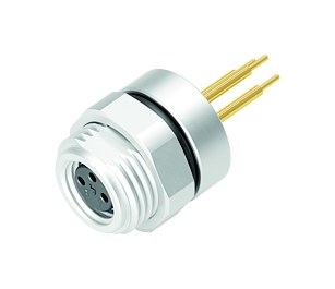 Illustration M8 Female panel mount connector, Contacts: 3, unshielded, THT, IP67, M12x1.0, Rear mounting, potted