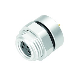 Illustration M8 Female panel mount connector, Contacts: 4, unshielded, THT, IP67, UL 2238, M12x1.0, Rear mounting, potted