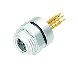 Illustration M8 Female panel mount connector, Contacts: 4, unshielded, THT, IP67, M12x1.0, Rear mounting, potted