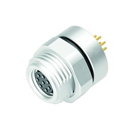 Illustration M8 Female panel mount connector, Contacts: 8, unshielded, THT, IP67, UL 2238, M12x1.0, Rear mounting, potted