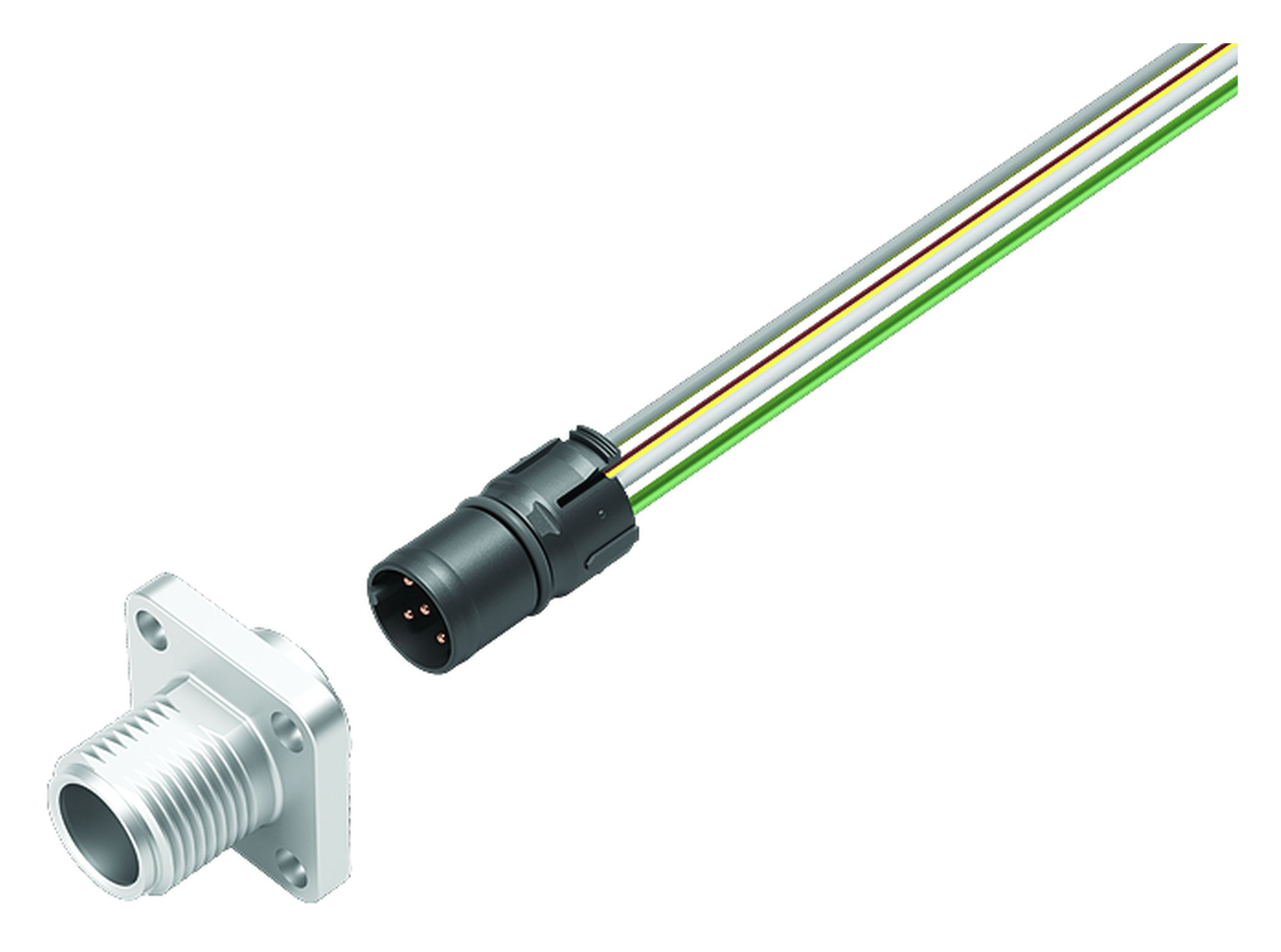 M12, Square male panel mount connector, IP69k, IP68, IP67