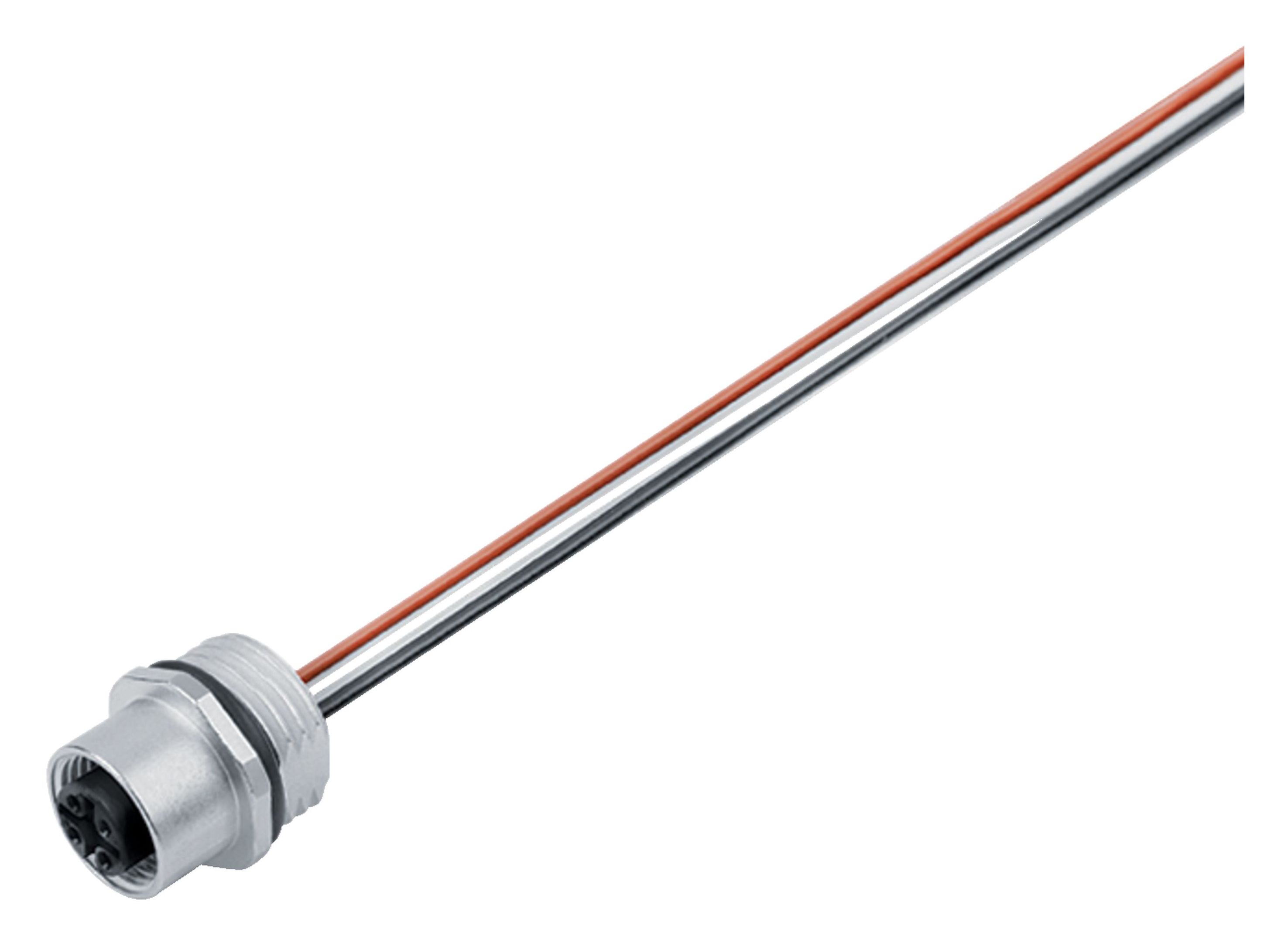 M12, Female panel mount connector, IP68, unshielded