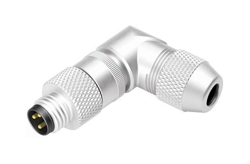 Illustration M8 Male angled connector, Contacts: 3, 3.5-5.0 mm, shieldable, solder, IP67, UL 2238