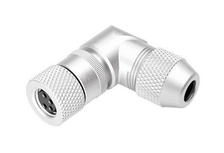 Illustration M8 Connecteur femelle coudé, Contacts: 4, 3,5-5,0 mm, blindable, souder, IP67, UL 2238