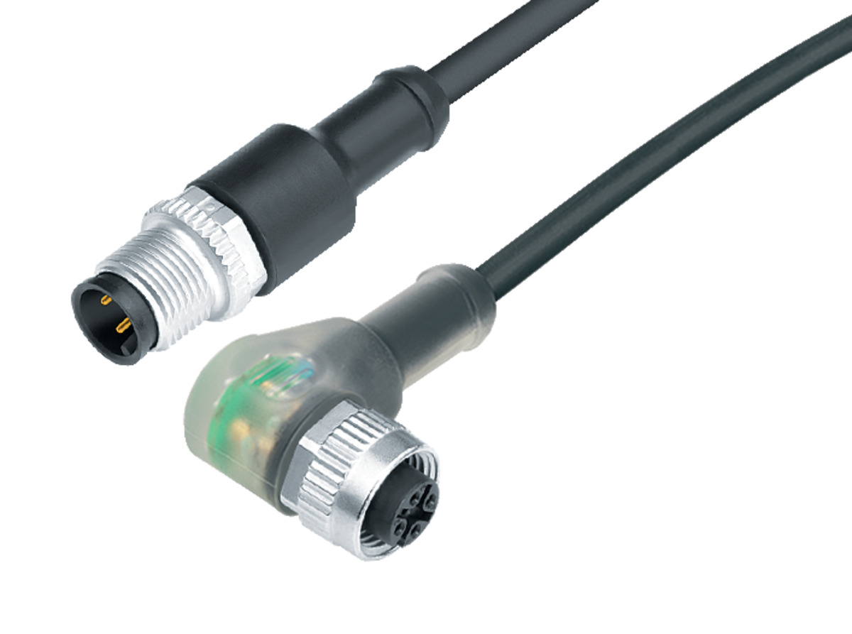 portátil cocinar El actual 77 3634 3429 50003-0100 | binder M12-A Connecting cable male cable connector  - female angled connector with LED, Contacts: 3, unshielded, moulded on the  cable, IP69K, UL, PUR, black, 3 x 0.34 mm², with LED PNP closer, 1 m