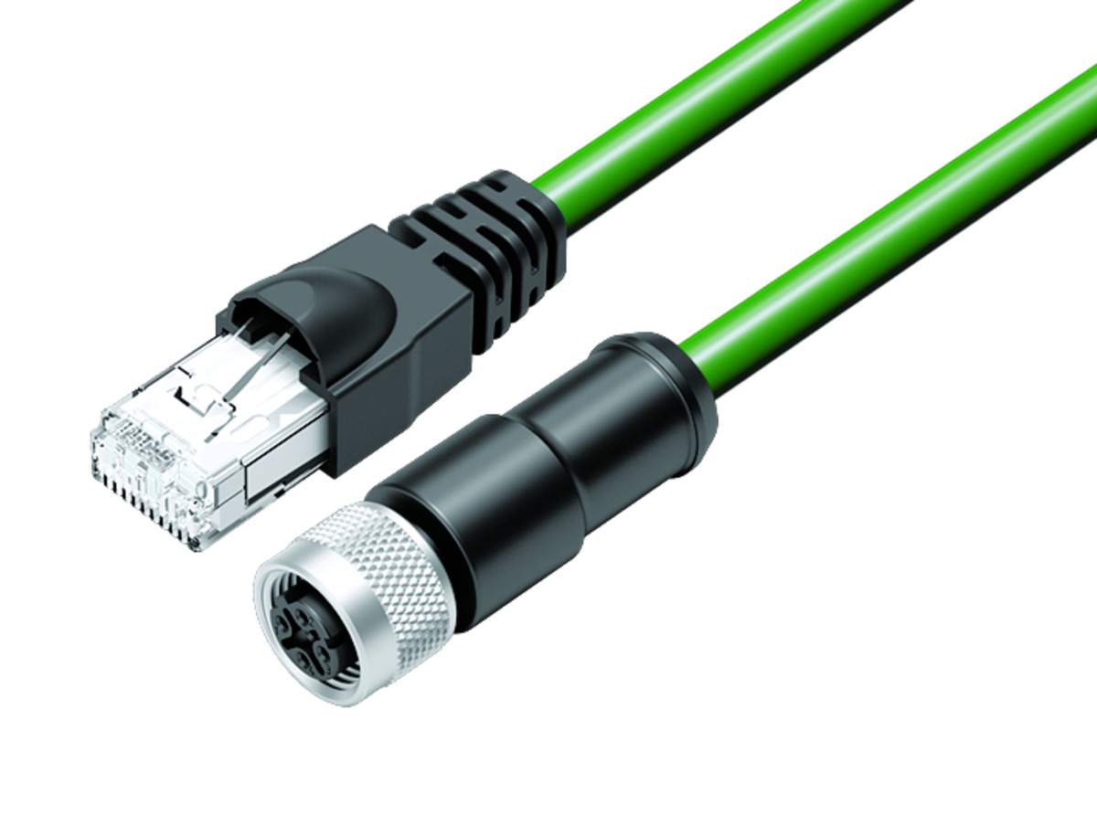 77 9753 4530 50704-1000  binder M12/RJ45 Câble de raccordement connecteur  femelle - connecteur RJ45, Contacts: 4, blindé, moulé/sertissage, IP67, UL,  Profinet/Ethernet CAT5e, PUR, vert, 4 x AWG 22, 10 m